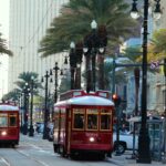 Historische Straßenbahnen in Downtown New Orleans Downtown
