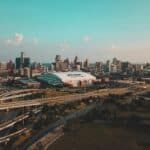 Ansicht auf die Stadt Detroit aus der Vogelperspektive